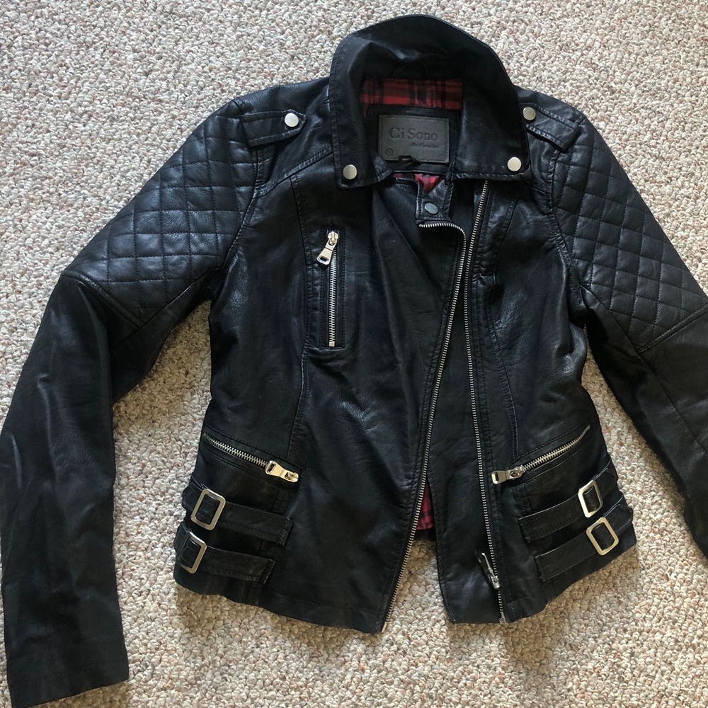 Leather Jacket with zipper and buckle detailing
